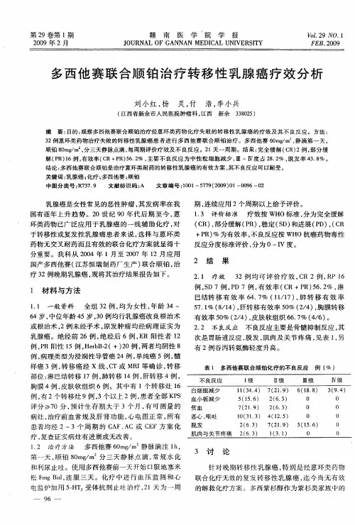 多西他赛联合顺铂治疗转移性乳腺癌疗效分析