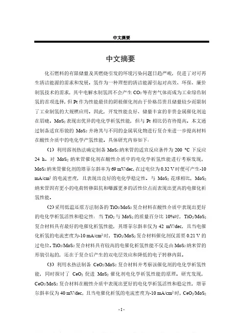 二硫化钼复合材料的制备及电催化析氢性能研究
