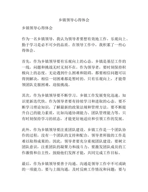 乡镇领导心得体会