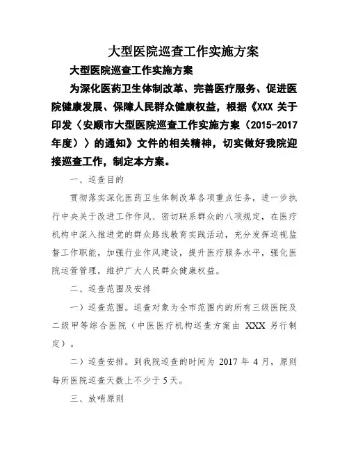 大型医院巡查工作实施方案