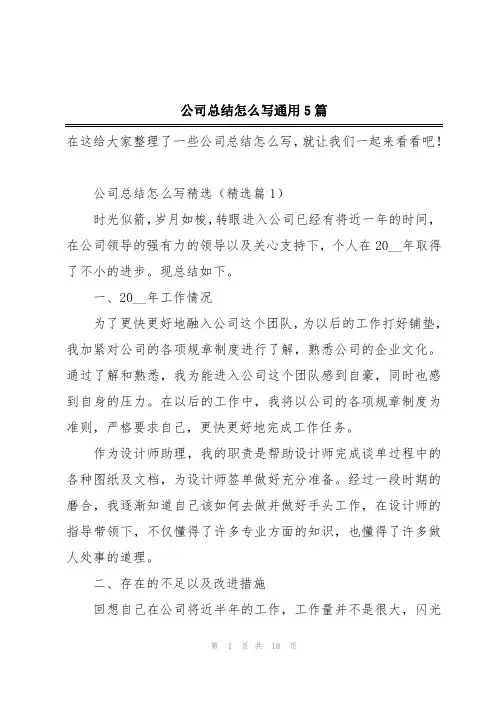 公司总结怎么写通用5篇