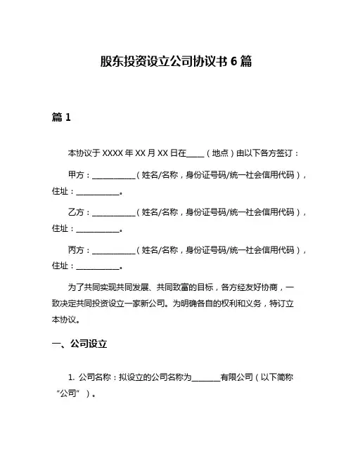 股东投资设立公司协议书6篇