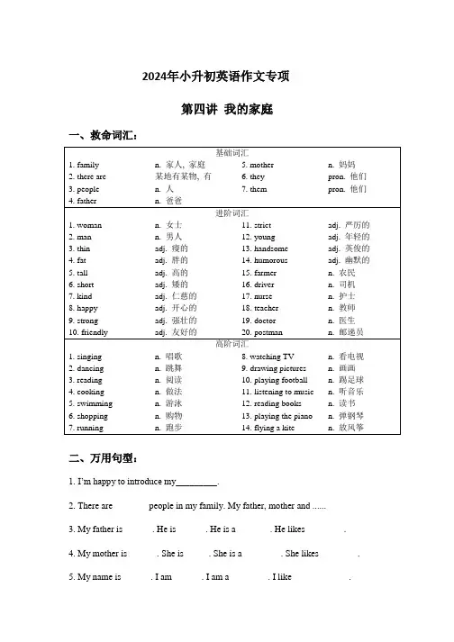 小升初英语作文专项(讲义)-人教PEP版英语六年级下册(1)