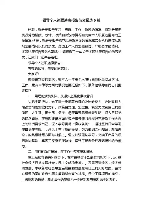 领导个人述职述廉报告范文精选5篇