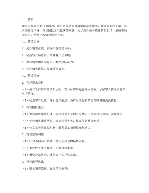 公司销售整改方案