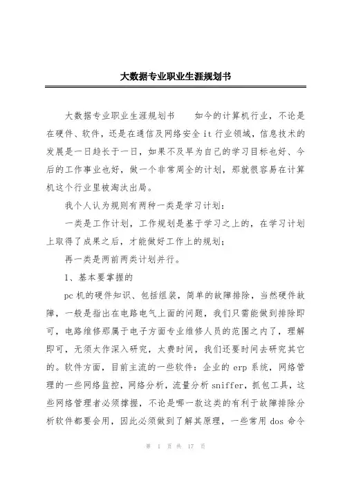 大数据专业职业生涯规划书