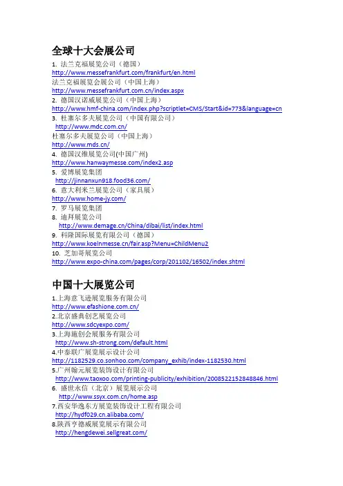 全球十大会展公司 全国十大会展公司