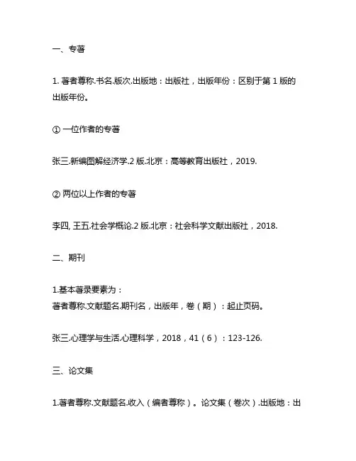10类常见文后参考文献的著录格式及示例