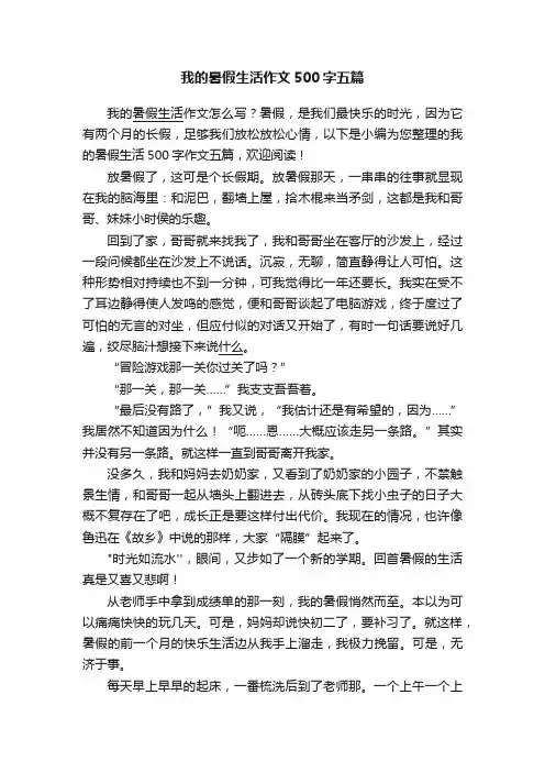 我的暑假生活作文500字五篇
