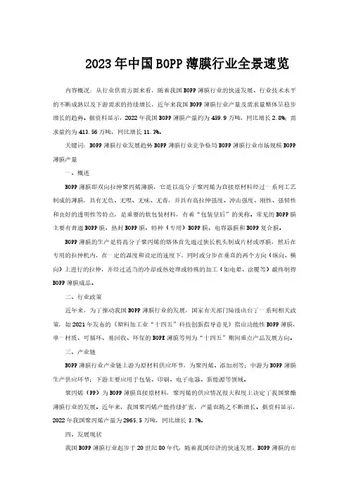 2023年中国BOPP薄膜行业全景速览