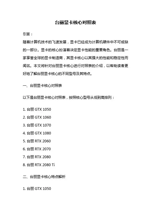 台丽显卡核心对照表
