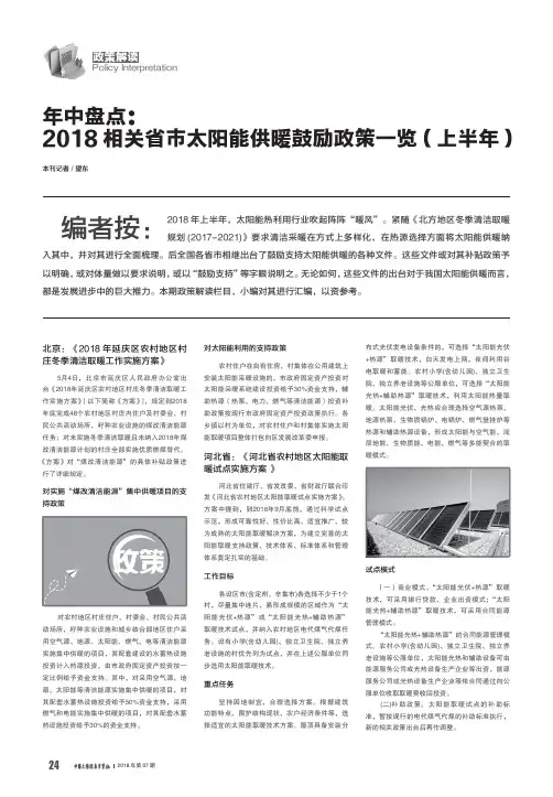 年中盘点：2018相关省市太阳能供暖鼓励政策一览(上半年)