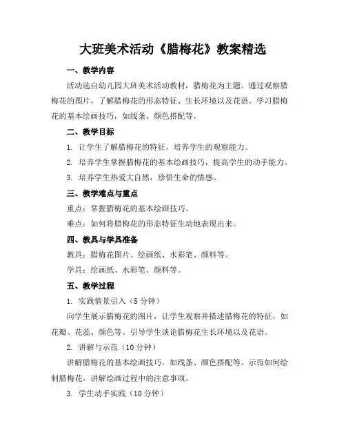 大班美术活动《腊梅花》教案精选