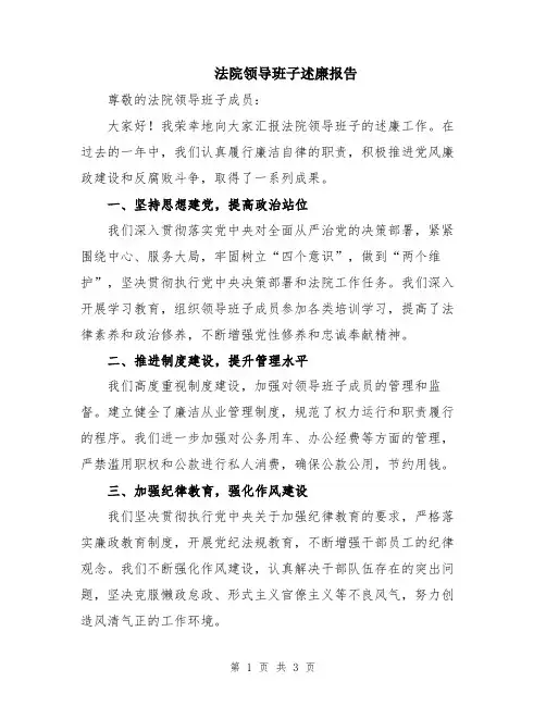法院领导班子述廉报告