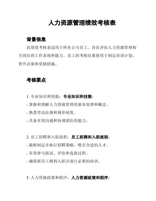 人力资源管理绩效考核表