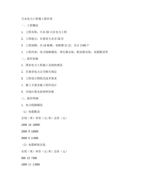 天水电力工程施工报价表