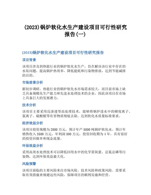 (2023)锅炉软化水生产建设项目可行性研究报告(一)