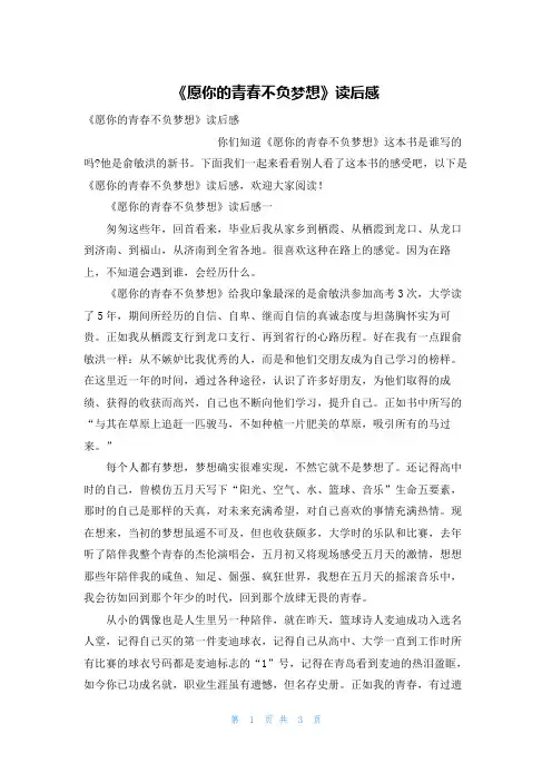 《愿你的青春不负梦想》读后感