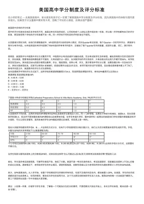 美国高中学分制度及评分标准