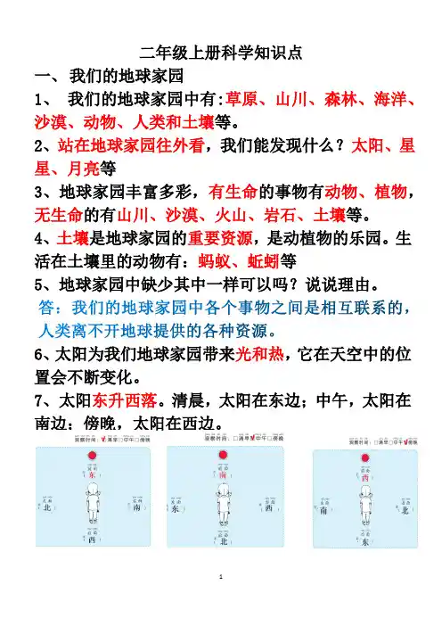 二年级上册科学知识点