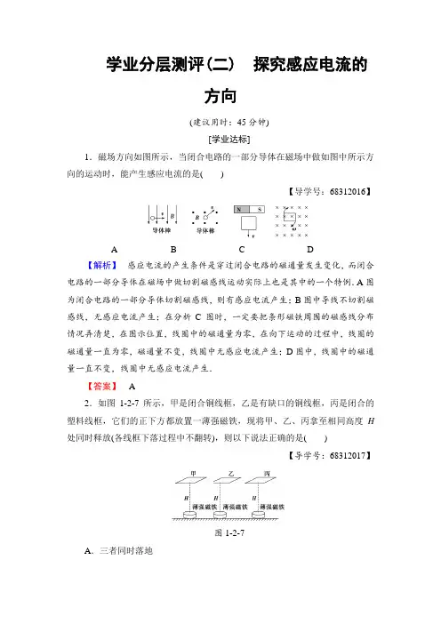 2018版物理(沪科版)新课堂同步选修3-2文档：学业分层测评2+探究感应电流的方向+Word版含解析