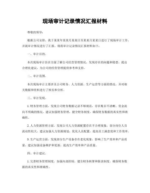 现场审计记录情况汇报材料