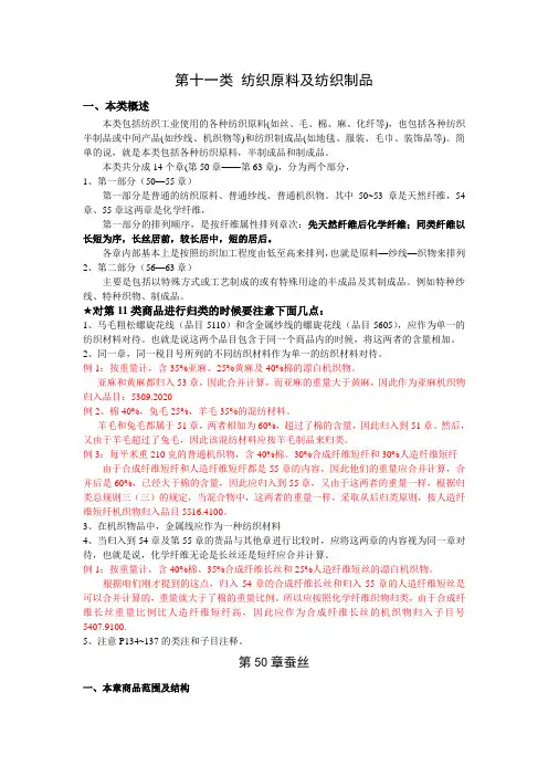 商品编码 第十一类 纺织原料及纺织制品