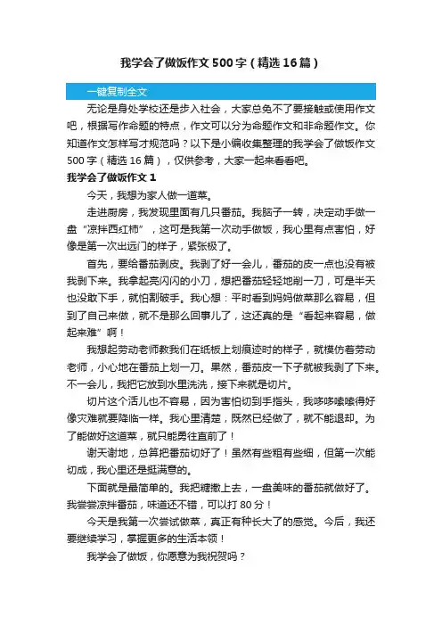 我学会了做饭作文500字（精选16篇）