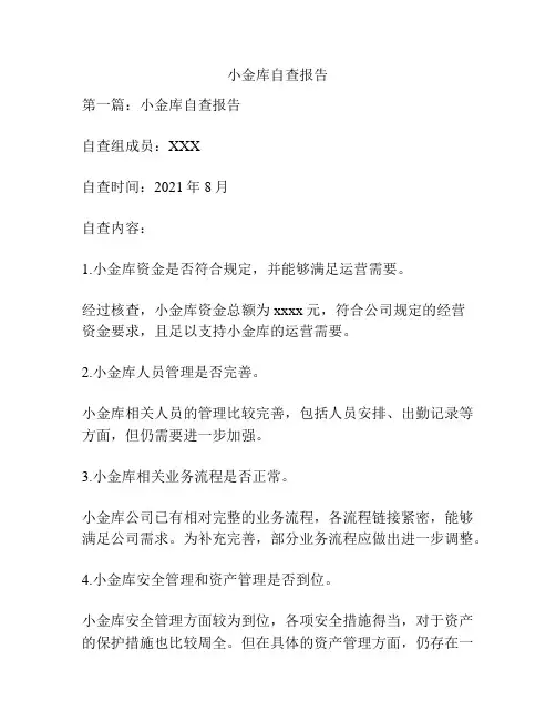 小金库自查报告