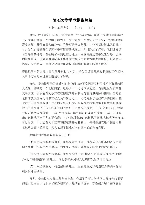 岩石力学学术报告