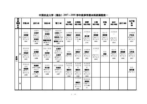 中国农业大学烟台20072008学年秋季学期本科班课程表一