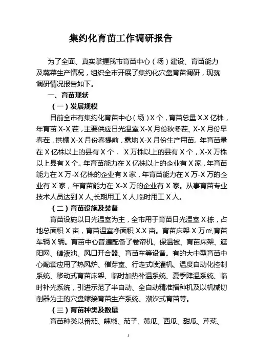 集约化育苗工作调研报告