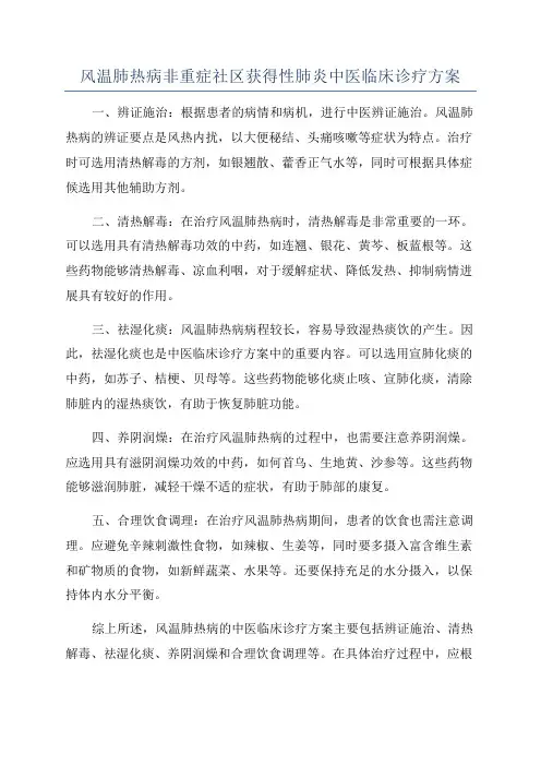 风温肺热病非重症社区获得性肺炎中医临床诊疗方案