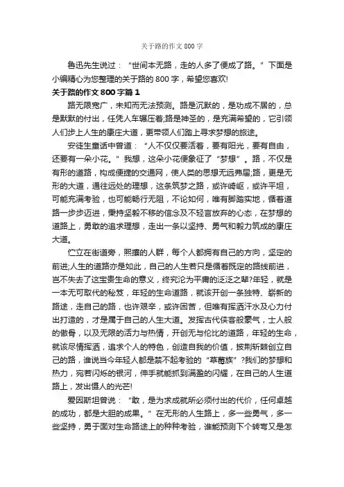 关于路的作文800字_优秀作文范文_