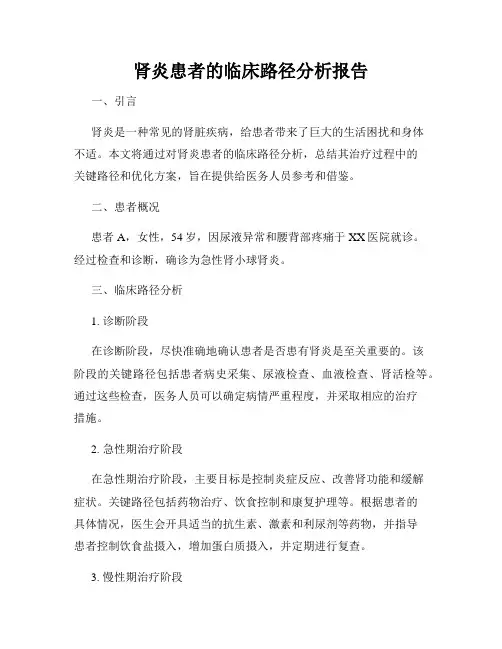 肾炎患者的临床路径分析报告