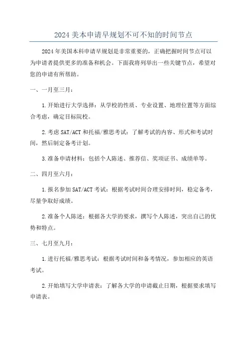 2024美本申请早规划不可不知的时间节点