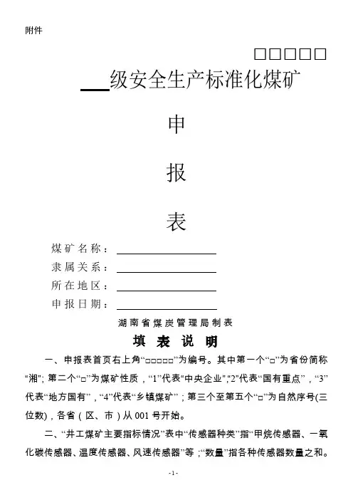 煤矿安全生产标准化等级申报表-湖南安全生产监督管理局