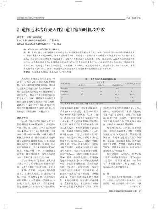 泪道探通术治疗先天性泪道阻塞的时机及疗效