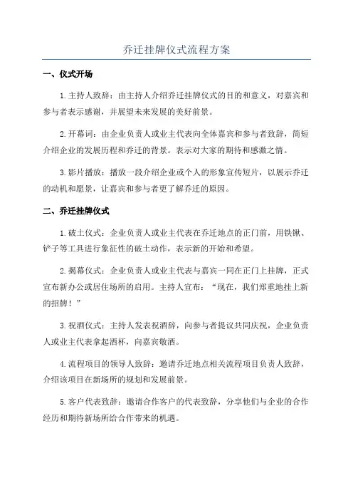 乔迁挂牌仪式流程方案