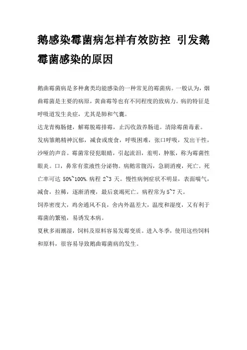 鹅感染霉菌病怎样有效防控 引发鹅霉菌感染的原因
