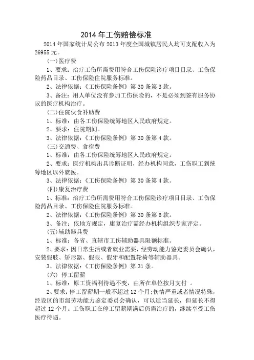2014年江苏工伤赔偿标准