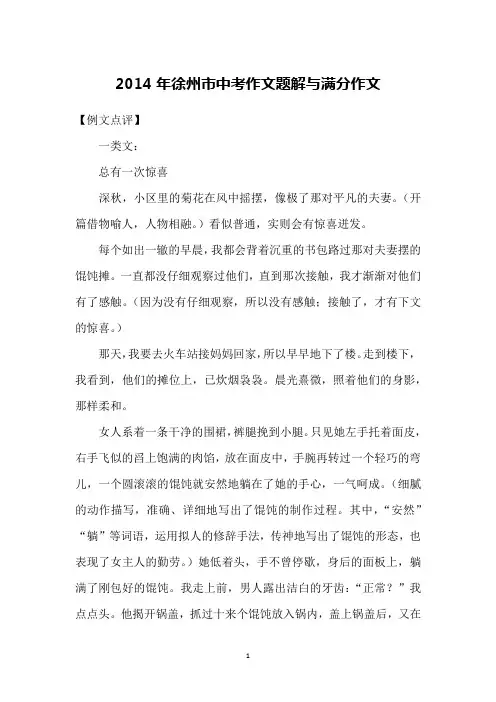 2014年徐州市中考作文题解与满分作文