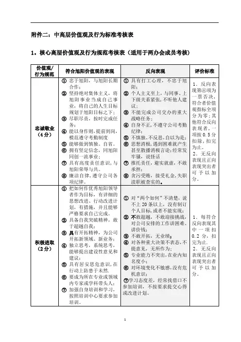 价值观及行为标准考核表0104