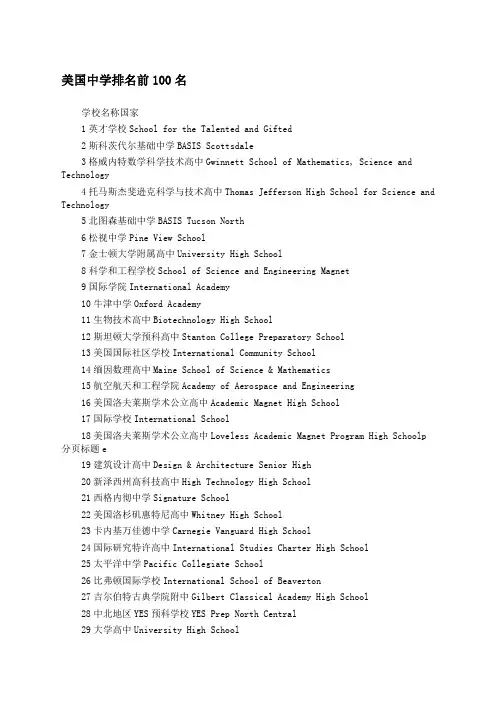 美国中学排名前名