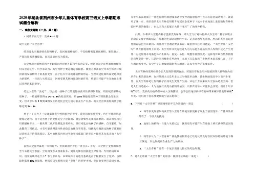 2020年湖北省荆州市少年儿童体育学校高三语文上学期期末试题含解析
