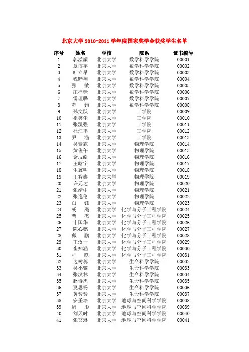 北京大学国家奖学金