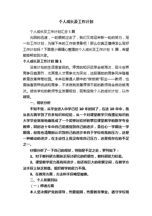 个人成长及工作计划