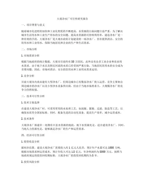 大观净水厂可行性研究报告