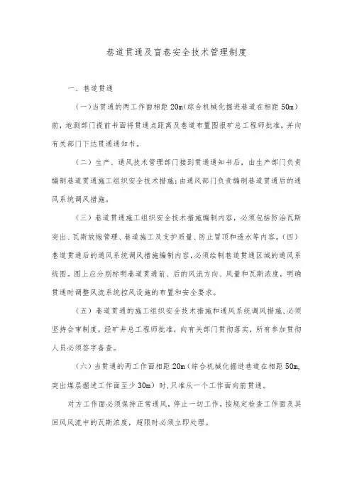 巷道贯通及盲巷安全技术管理制度