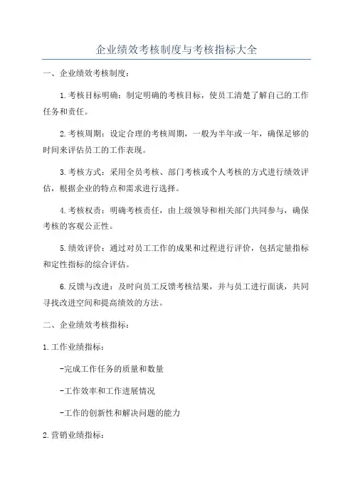 企业绩效考核制度与考核指标大全